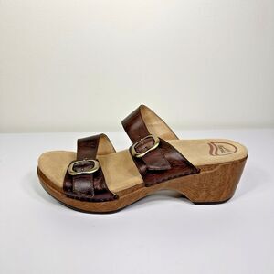 Dansko Sophie Vintage Two Strap Clog Sandal Teak Brown Leather EU 40  US 9.5